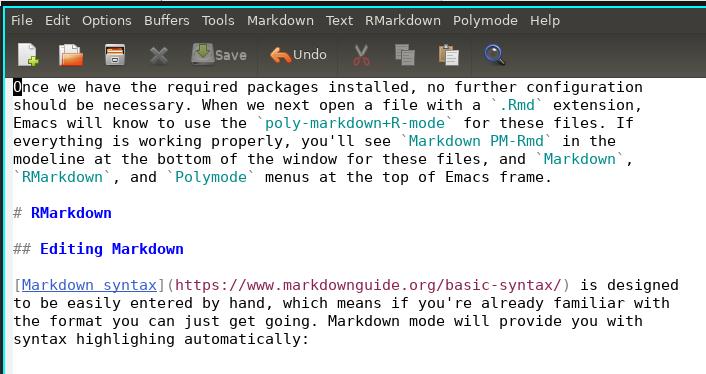 A Markdown Mode buffer showing syntax highlighting