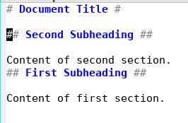 Markdown headings with subheading 2 ahead of subheading 1